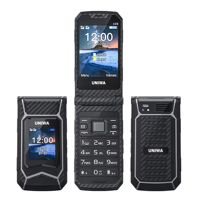 UNIWA X29 Seniorenhandy 2G Klapphandy mit GSM, Dual-SIM, UKW-Radio und russischer sowie arabischer Tastatur in Schwarz und Grau - Bild 2