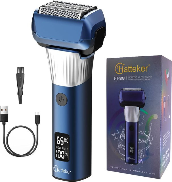 Hatteker 5-Blatt-Bartschneider, Elektrorasierer für Herren, blau - Bild 1