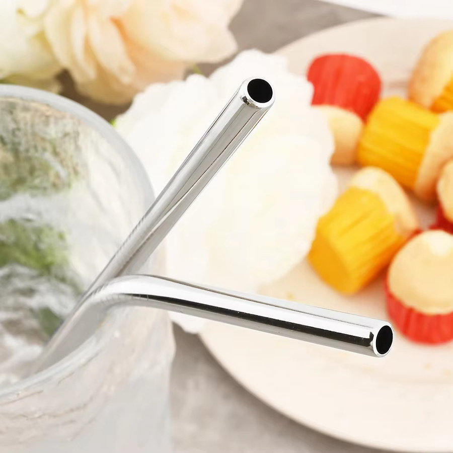 Zoseil 4/8-teiliges Edelstahl-Strohhalm-Set in Silber mit Reinigungsbürste für Saft, Milch, Tee und Kaffee - Bild 1