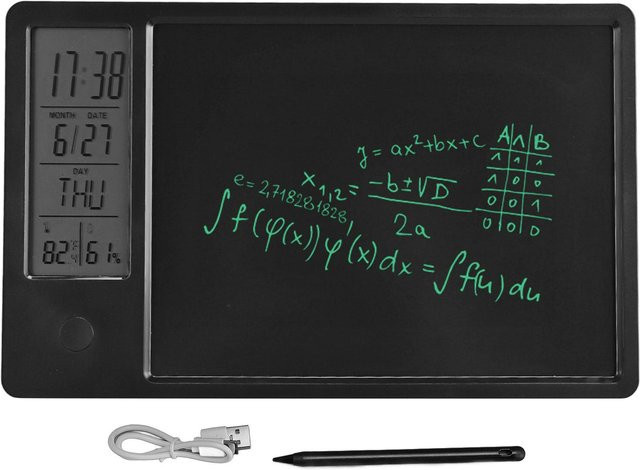Binchi Outdoor Product 10-Zoll LCD-Schreibtafel, wiederaufladbares elektronisches Kritzelbrett mit Digitaluhr und Kalender, Schwarz - Bild 1