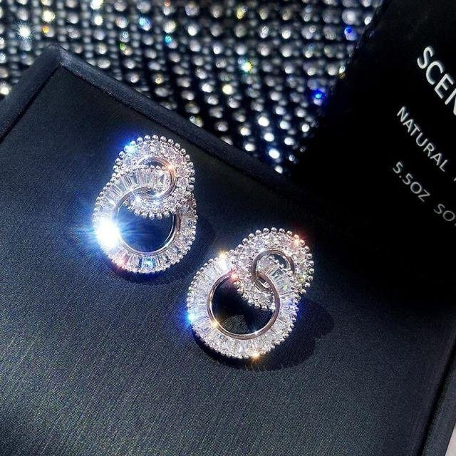 YIRAN Jewelry Ohrringe, Doppel Kreis, Zirkonia, weiß, Damen - Bild 1