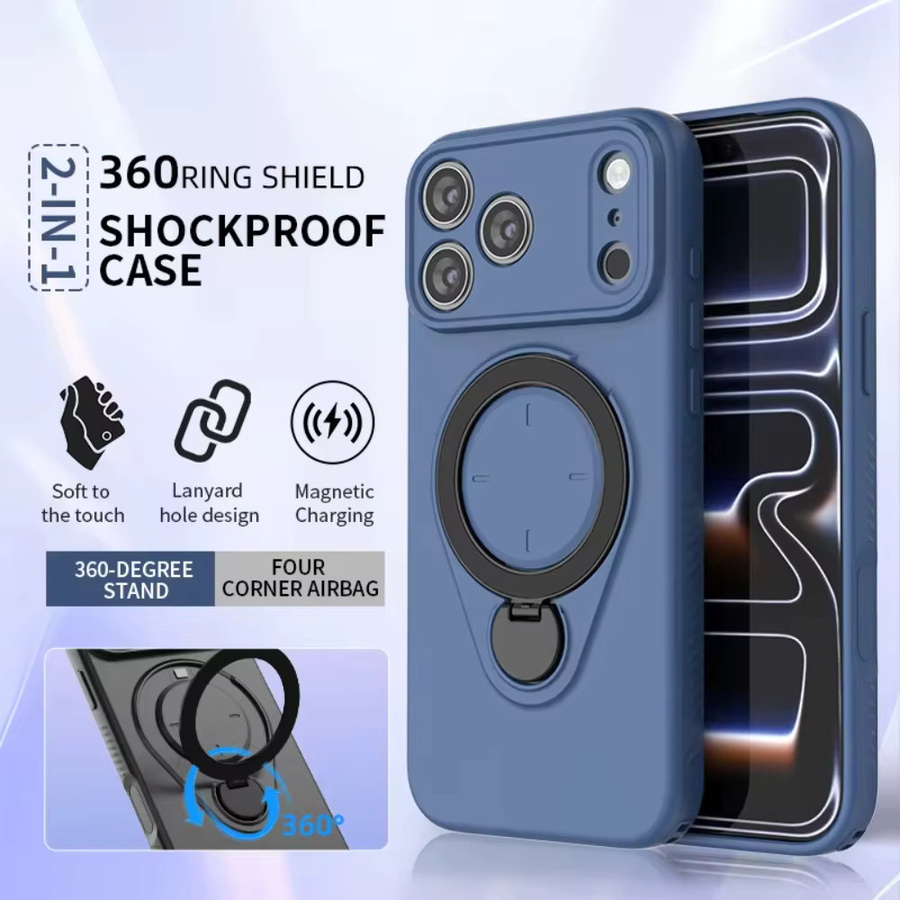Magnetische TPU-Handyhülle mit 360 Grad drehbarem Ständer und Ringhalter für iPhone 16 Pro Max und iPhone 16 Plus in Schwarz - Bild 5