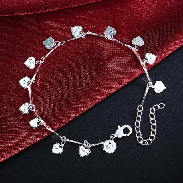 Fußkettchen 925 Silber, Herz-zu-Herz-Charme, Damen - Bild 1