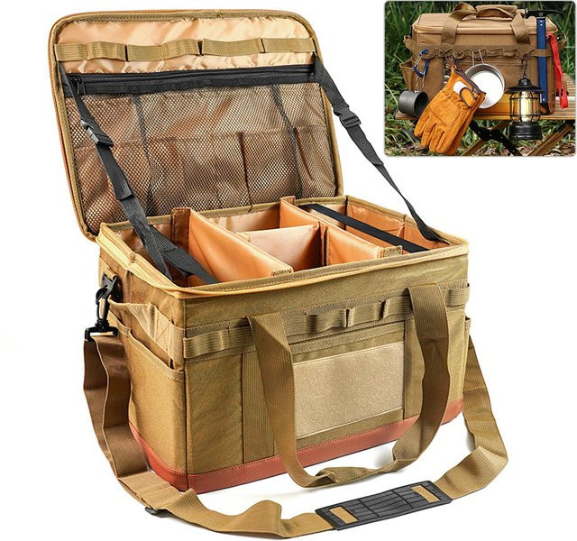 APWIKOGER Camping Kochgeschirr Aufbewahrungstasche mit 30l Kapazität in Beige - Bild 1