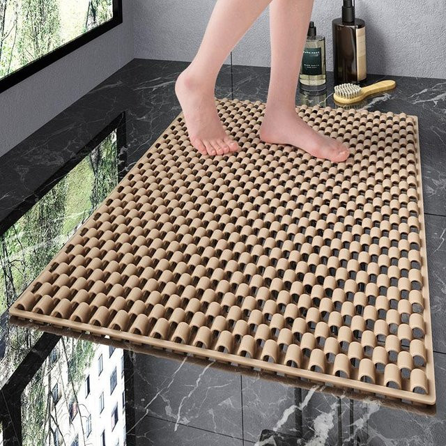 Rutschfeste Badezimmer Matte in Ovalform für Kinder und Erwachsene, B/L: 35 x 65 cm, erhältlich in Beige, Grau, Grün und Pink - Bild 1