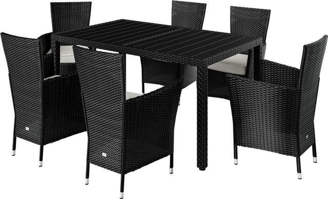 CASARIA Sitzgruppe aus Polyrattan und WPC in Schwarz, 7-teilig für Garten und Outdoor - Bild 1