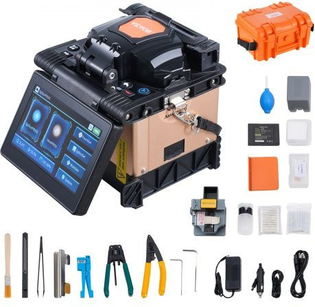 VEVOR Glasfaser-Spleißgerät mit 4 Motoren, Clad-Alignment-Ausrichtungsgerät, 5-Zoll-Touchscreen, 3-in-1-Faserhalter und 7800 mAh Akku in Weiß und Multicolour - Bild 1