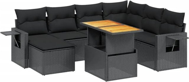 vidaXL 8-teilige Garten-Sofagarnitur aus Poly-Rattan und Akazienholz in Schwarz mit Kissen - Bild 1