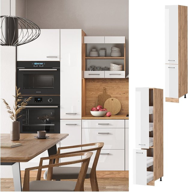 Vicco Apothekerschrank R-Line Küchenschrank in Weiß und Eiche, Breite: 30 cm, Höhe: 207 cm, Tiefe: 57,2 cm - Bild 1