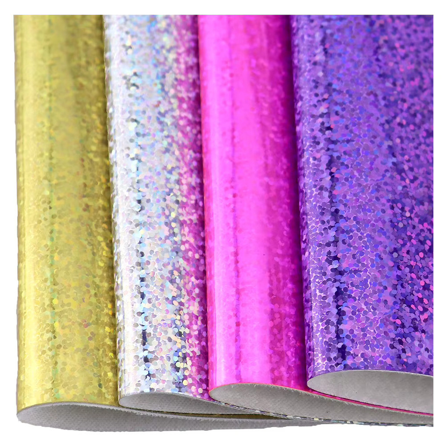 Honghuxing Kunstleder Imitat mit schillerndem holografischem Glitter in Multicolour für DIY-Dekorationen und Schleifen - Bild 2