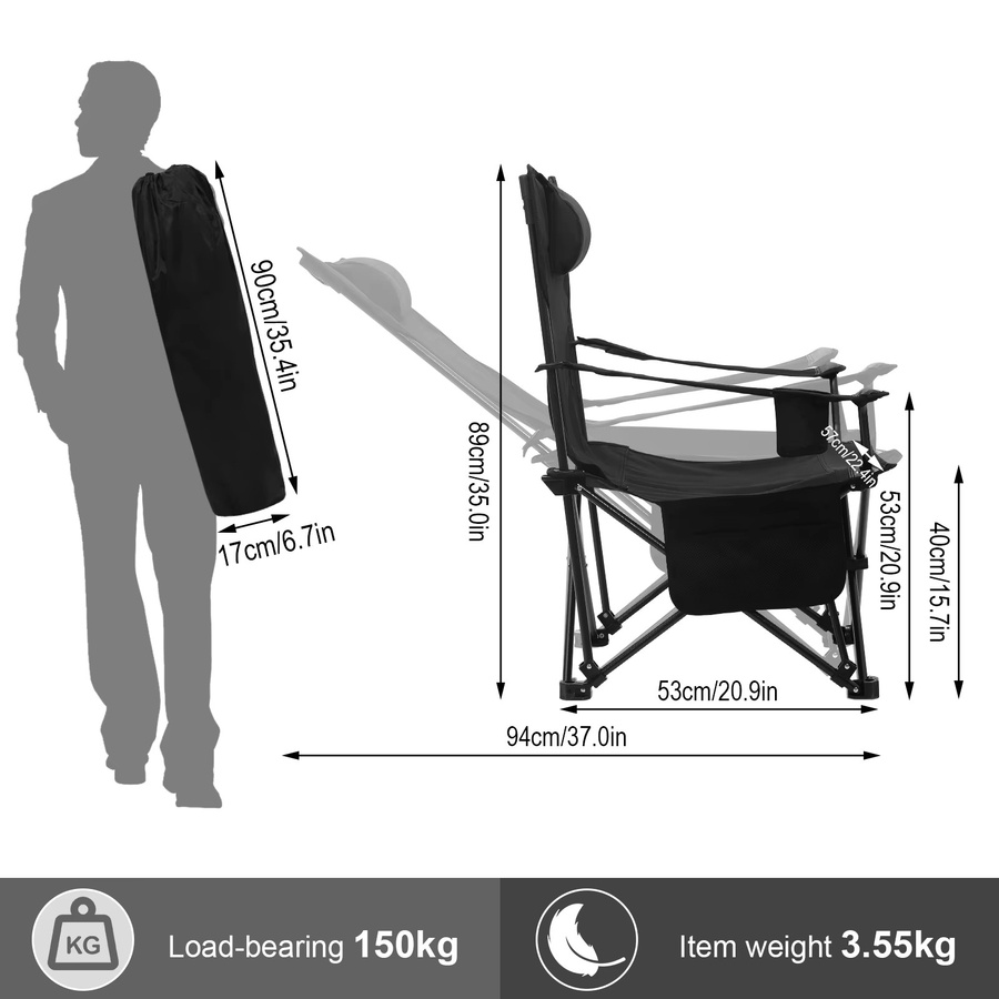 WOLTU Klappbarer Campingstuhl in Schwarz mit Kopfstütze, Getränkehalter und Tragetasche für Outdoor, Angeln und Picknick - Bild 5