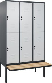 C+P Doppelstock-Spind Classic PLUS Sitzbank mit 3 Abteilen, Buche-Hartholz und Sicherheits-Drehriegel, B/T/H: 212 x 120 x 81,5 cm - Bild 1