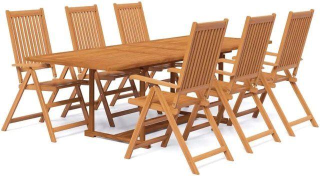 vidaXL 7-teilige Garten-Essgruppe aus Akazien-Massivholz in Braun, ausziehbar - Bild 1