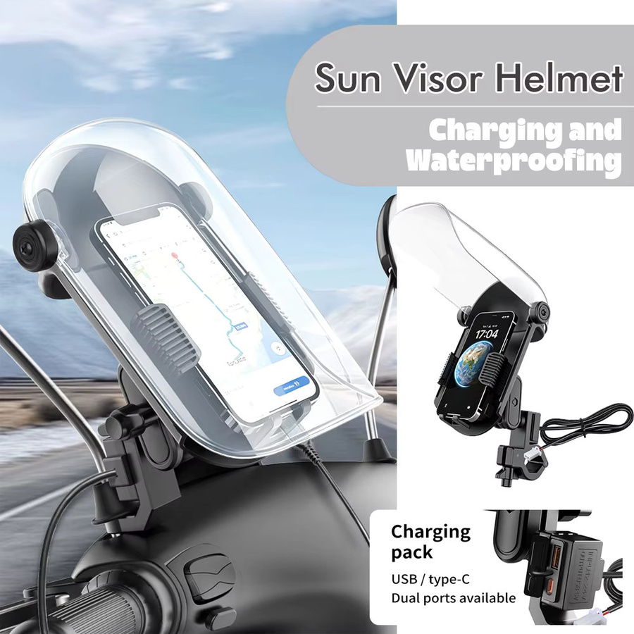 Elektrische Fahrrad-Handyhalterung mit Sonnenschutz und Regenschutz in Schwarz für Lieferfahrten und Motorradfahren - Bild 2