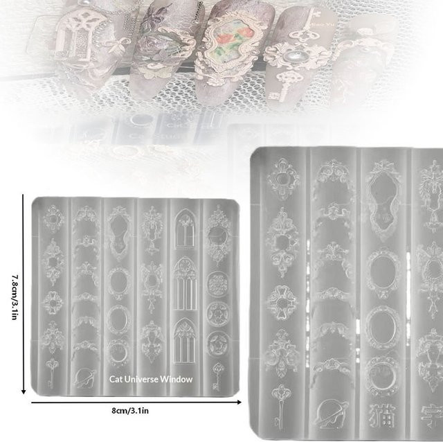 Jiauting Nail Art Form, 3D Silikon, Transparent, Retro Muster - Bild 1