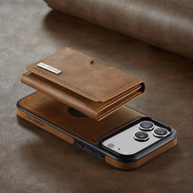 eForMobile Magnetische Leder Handyhülle mit Geldbörse und Ständer für iPhone und Samsung, Braun - Bild 1