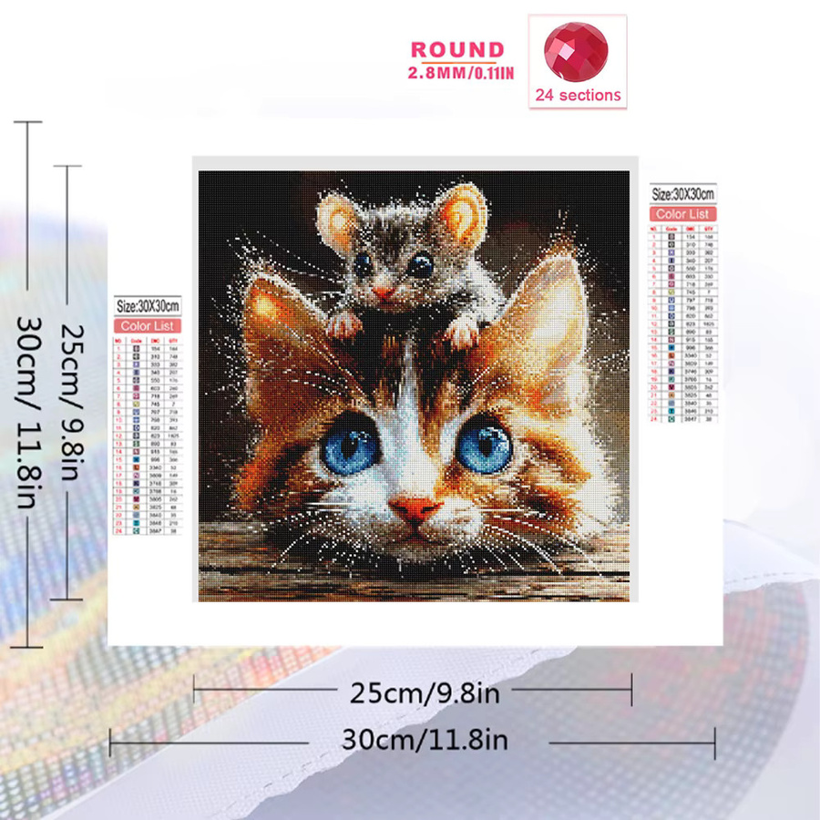 EverShine Diamant-Stickerei Tier-Mosaik Katzenbild mit Maus in Multicolour, B/H: 20 x 20 cm - Bild 2