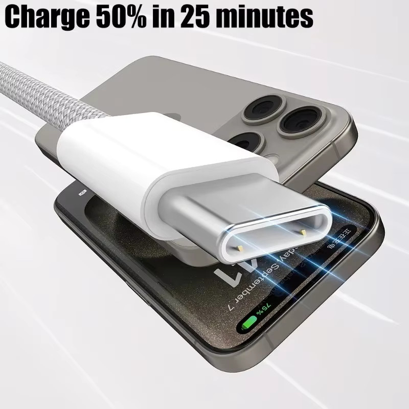 OIITH USB-A auf USB-C Kabel in Weiß mit Nylon-Geflecht für schnelles Laden und Datenübertragung - Bild 5