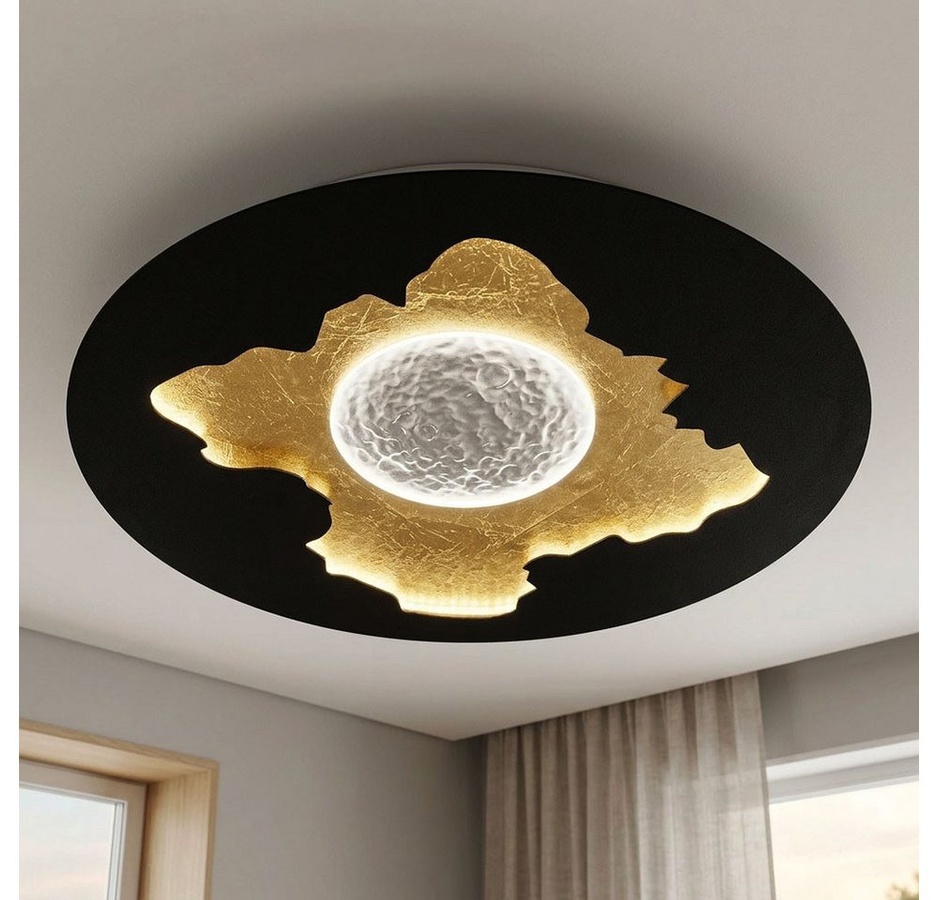 Globo Lighting Obscura LED Deckenleuchte in Schwarz Matt mit Blattgold und Opalglas, dimmbar, Durchmesser: 45 cm - Bild 1