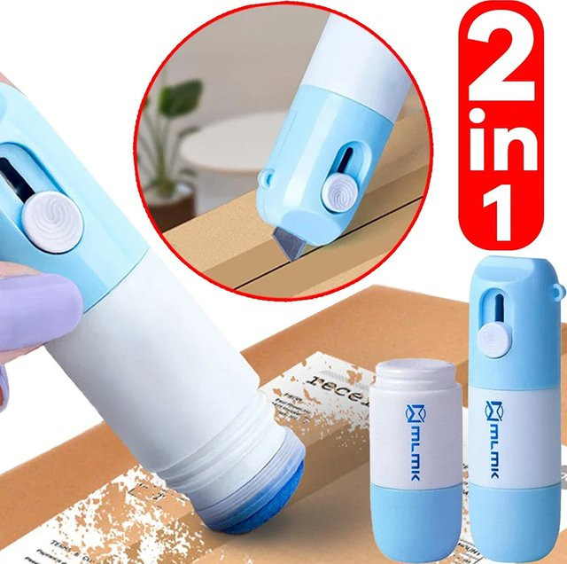 Easer Mail Opener 2 in 1 Korrekturflüssigkeit mit Messer und Radiergummi für Privatsphäre-Schutz, Blau - Bild 1