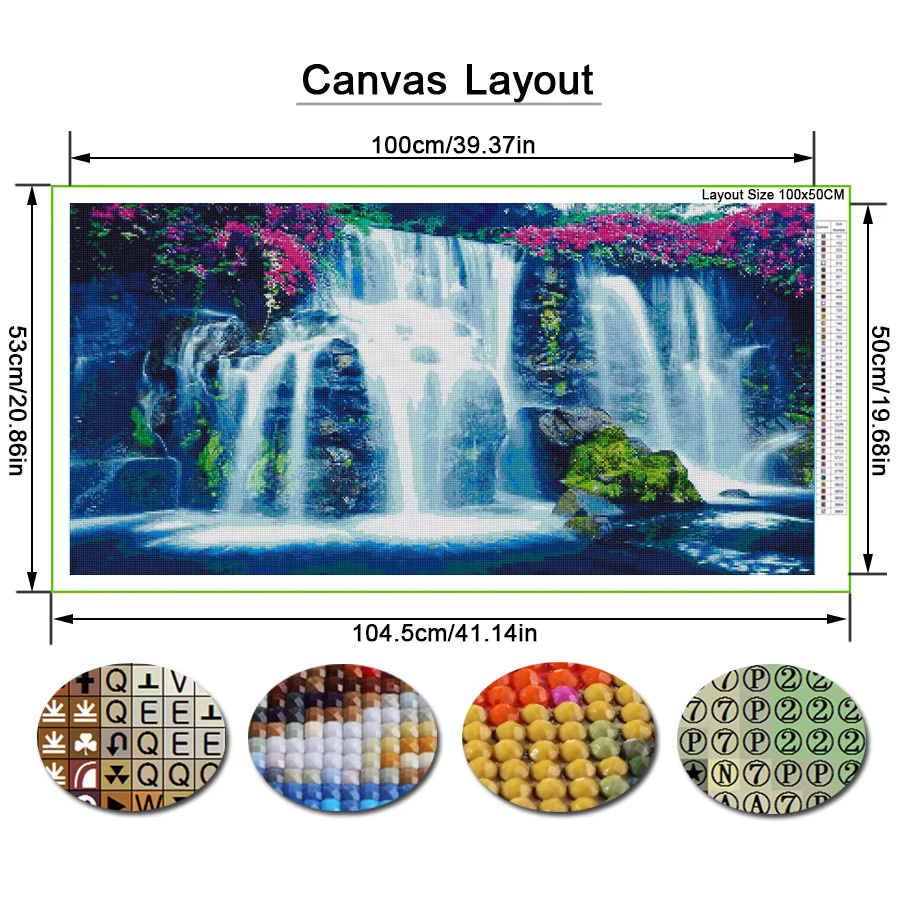 Fullcang Diamantmalerei-Set Landschaft Wasserfall als DIY Mosaik-Stickerei in Mehrfarbig, Durchmesser: 80 cm - Bild 2