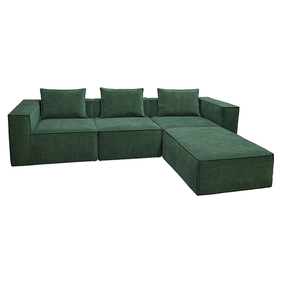 Modulares L-Sofa MCW-O54 in Grün mit Ottomane, erweiterbar und wendbar, Stoff/Textil, B/T/H: 270 x 63 x 190 cm - Bild 2