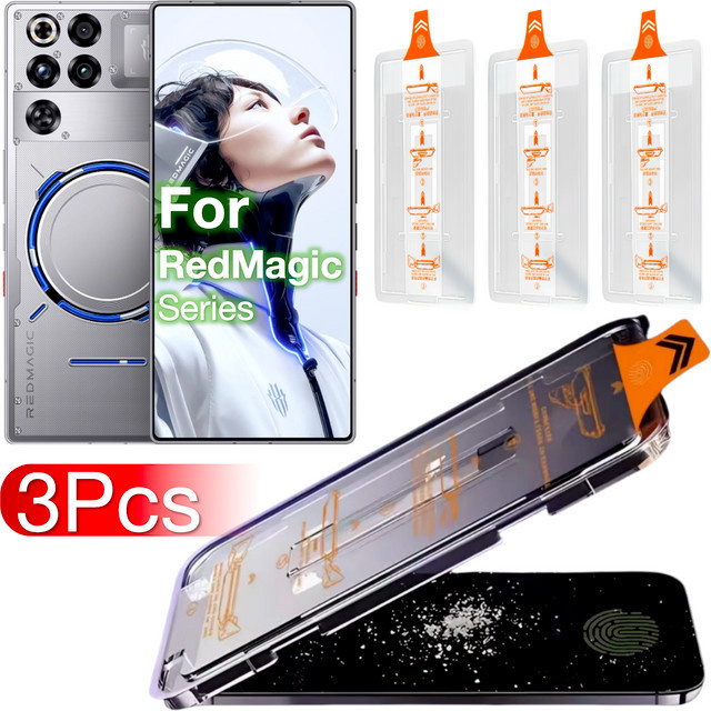 3er-Pack Displayschutzfolie aus gehärtetem Glas für ZTE Nubia RedMagic 8, 9 und 10 Serie 5G, transparent, ultraschallkompatibel und staubfrei - Bild 1