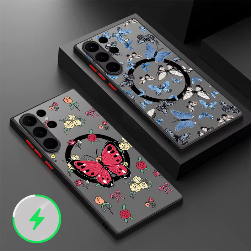 YISHANGOU Magnetische Handyhülle mit Blumen-Druck für Samsung Galaxy S25 S24 S23 S22 Ultra und A56 A36 A26 A16 A55 A15 in Schwarz und Mehrfarbig - Bild 1