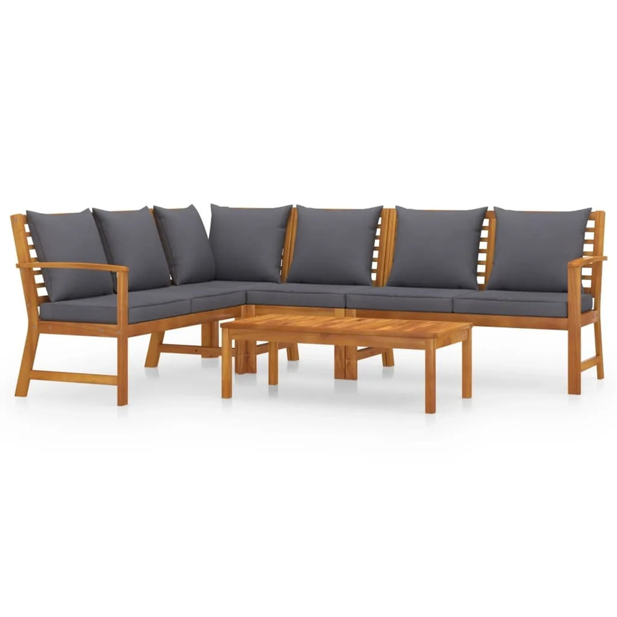 vidaXL 5-tlg Garten-Lounge-Set aus Akazienholz mit grauen Auflagen in L-Form - Bild 2