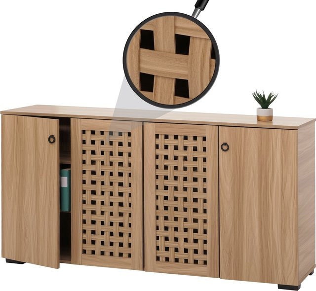 MCW Sideboard N87 mit 3D-Flecht-Design, Kommode in Braun, 4 Türen und 9 Staufächer, H: 83 cm, B: 159 cm, T: 37 cm - Bild 1