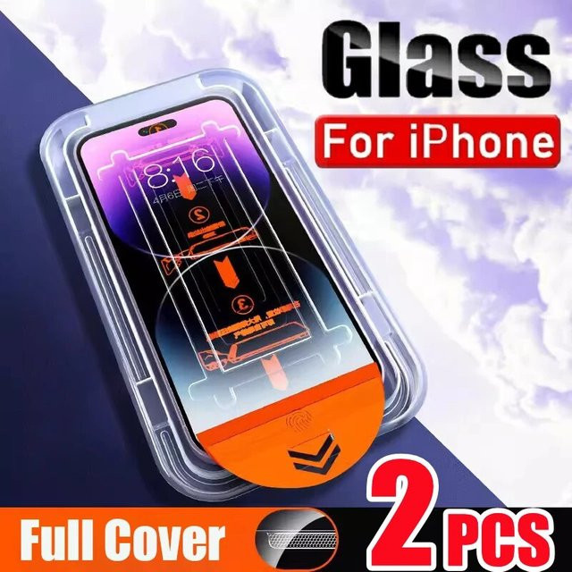 SFHOMIE 2er Set Staubfreie HD Glasfolie für iPhone 13 14 15 16 Pro Max Plus in Transparent - Bild 1