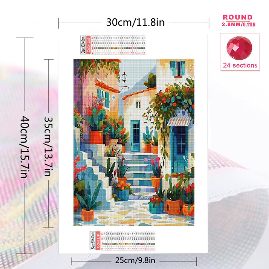 Momoart Diamantmalerei DIY Stadtlandschaft Mediterran, Rundes Diamant-Mosaik in Multicolour, B/D: 30 x 30 cm - Bild 2
