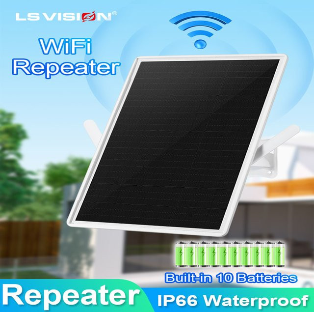 LS VISION Solar-WLAN-Repeater für den Außenbereich, wetterfester 2,4 GHz Wi-Fi Range Extender mit 20.000 mAh Akku in Weiß - Bild 1