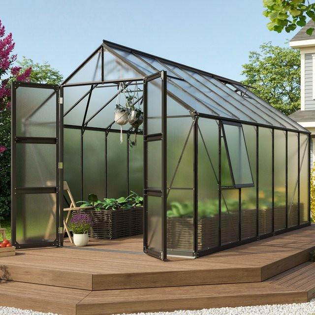 Vitavia Gewächshaus Olymp 11500 Schwarz mit 11,5 m² Fläche, Polycarbonat-Platten und Fundamentrahmen - Bild 1