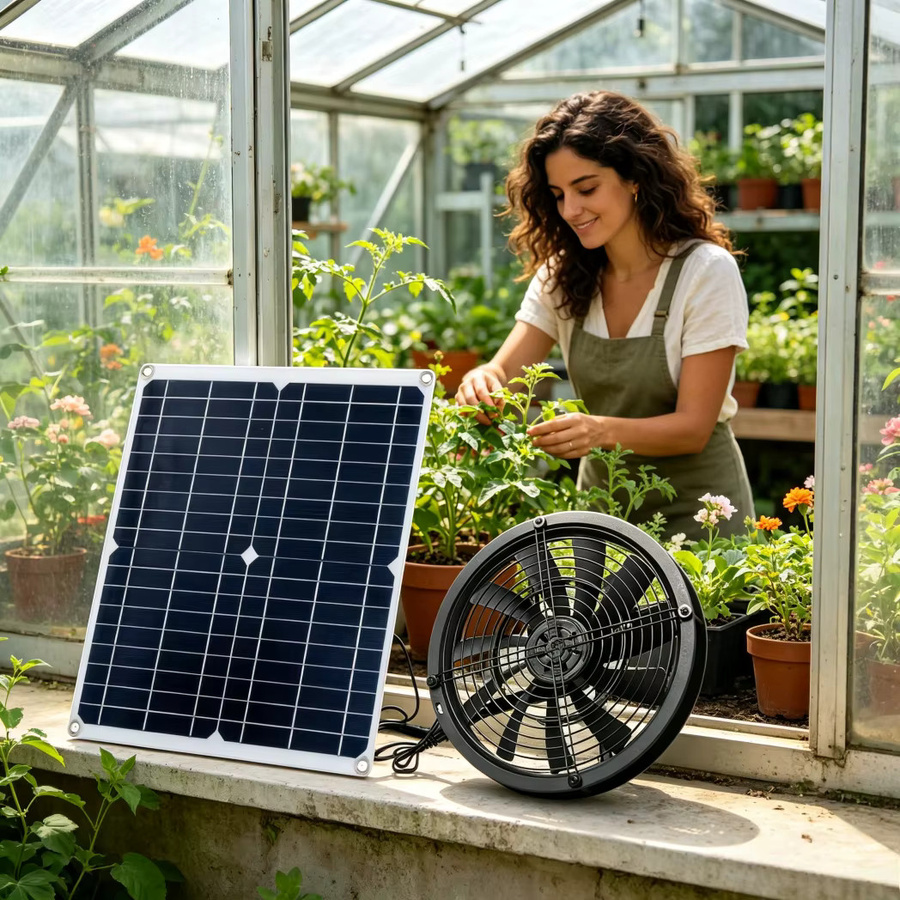 EESBAO Solar-Abluftventilator-Set in Schwarz, 6 Zoll, wetterfester automatischer Lüfter für Gewächshaus, Hundehütte, Wohnmobil und Hühnerstall - Bild 2