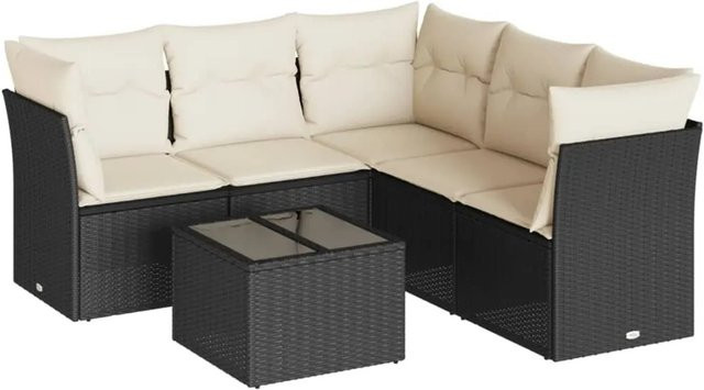 vidaXL 6-tlg Garten-Sofagarnitur in L-Form aus Polyrattan mit Kissen und Stauraum, Schwarz - Bild 1