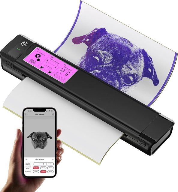 OZER M08Pro Drahtloser Thermodrucker für Tattoo Transfer Schablonen, Tragbarer Bluetooth Kopierer in Schwarz - Bild 1