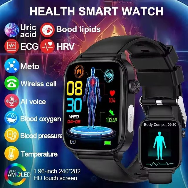 GUHUAVMI Smartwatch mit EKG, PPG und HRV zur Gesundheitsüberwachung, Bluetooth Anruf und Schlaf-Tracking, Schwarz, Unisex - Bild 1
