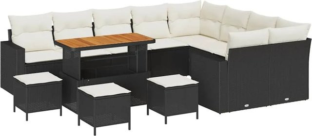 vidaXL Garten-Sofa-Set 13-tlg. aus Polyrattan in Schwarz und Beige mit Polsterung und Kissen für Terrasse und Garten - Bild 1