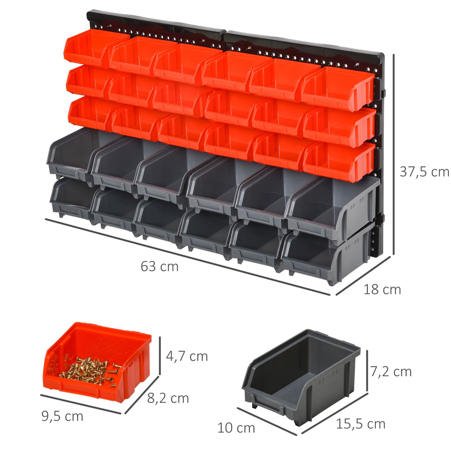 Mehrzweck-Teileorganizer mit 30 Schubladen für Schrauben und Kleinteile, Wandmontage, Farbe: Grün, B/T/H: 37,5 x 63,0 x 18,0 cm - Bild 4