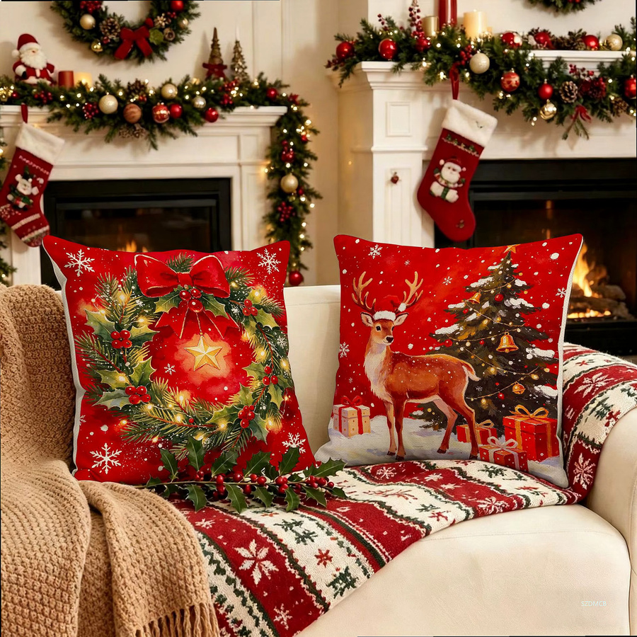 Dekorativer Weihnachts-Kissenbezug mit Weihnachtsmotiv in Rot, B/B/H: 45 x 45 x 0 cm - Bild 1