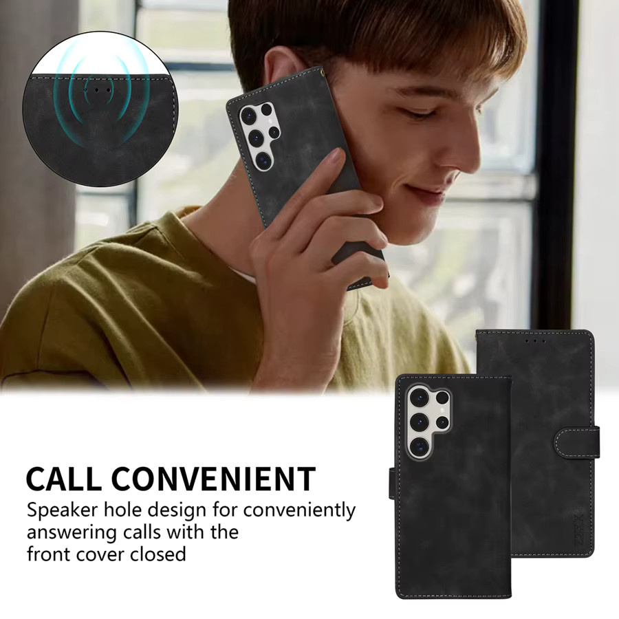 Magnetische Leder-Brieftasche als Flip-Hülle für Samsung Galaxy S24 Ultra, S23 Plus, S22, S21, S20, FE, A05s, A14, A15, A24, A34, A35, A53, A54, A55 in Schwarz - Bild 4