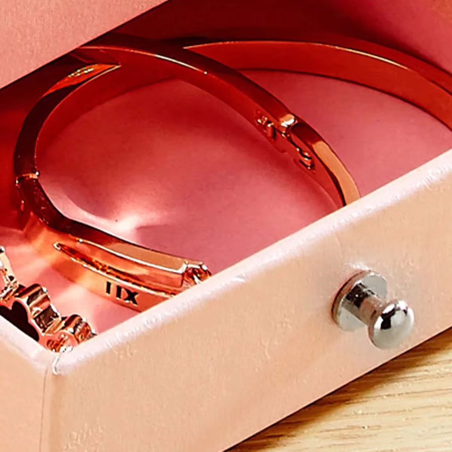 Tongyue Schmuckaufbewahrungsbox in Lila mit Spiegel und zwei Ebenen zur Reiseaufbewahrung von Ohrringen, Ringen, Armbändern und Uhren - Bild 2