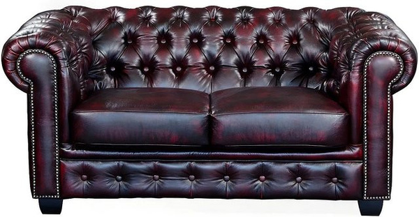 Vente-unique Chesterfield Sofa Brenton in Bordeaux Rot mit Lederbezug und Punksteppung, Breite: 160 cm