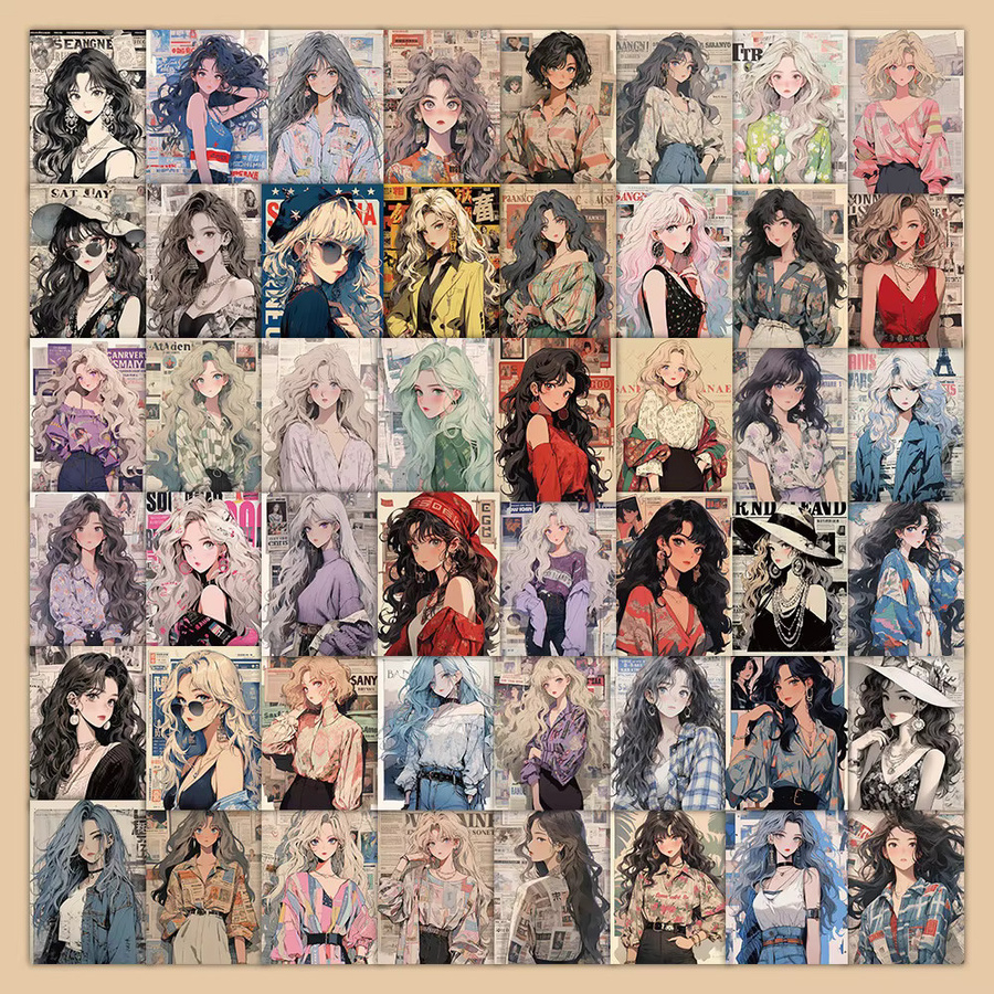 63 Stück Vintage Hong Kong Stil Mode Mädchen Poster Aufkleber in Multicolour von BulingBulingStickers Shop - Bild 2