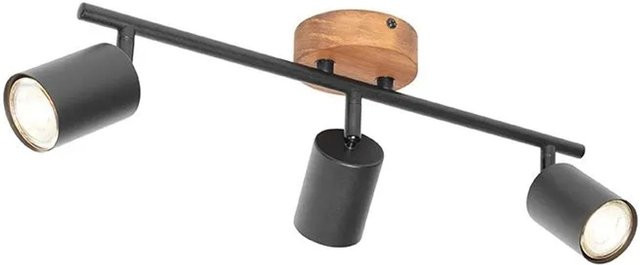 QAZQA Industrie Spot Jeana 3-flammig in Schwarz und Braun mit Holz und Stahl, dimmbar - Bild 1