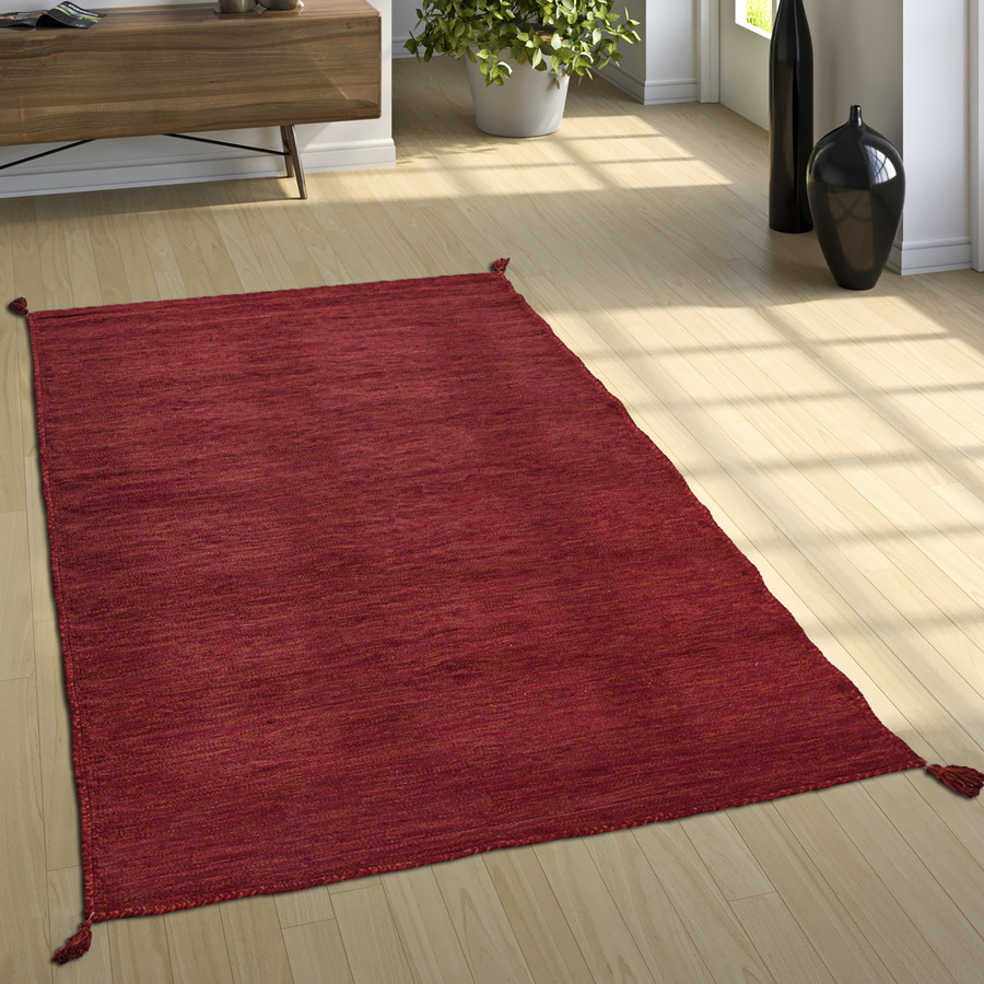Handwebteppich Kilian in Rot, Skandinavisch, Baumwolle, B: 200 cm, T: 290 cm - Bild 2