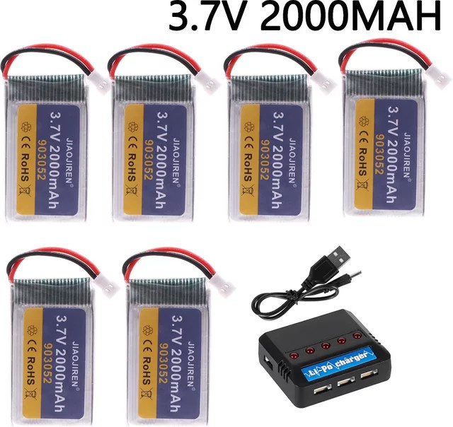 Syma Lipo-Akku und Ladegerät Set für RC Quadcopter mit 3,7 V und 2000 mAh sowie XH2.54 Stecker - Bild 1
