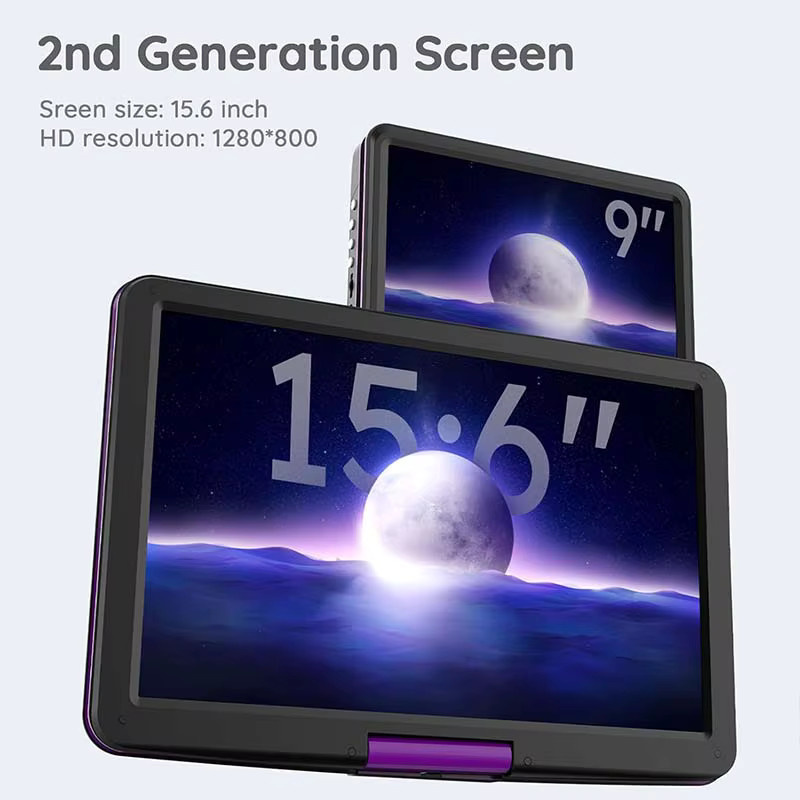 BOIFUN Tragbarer DVD-Player mit 15,6 Zoll HD-Bildschirm, wiederaufladbarem Akku und USB/SD-Karten-Unterstützung, Lila - Bild 2