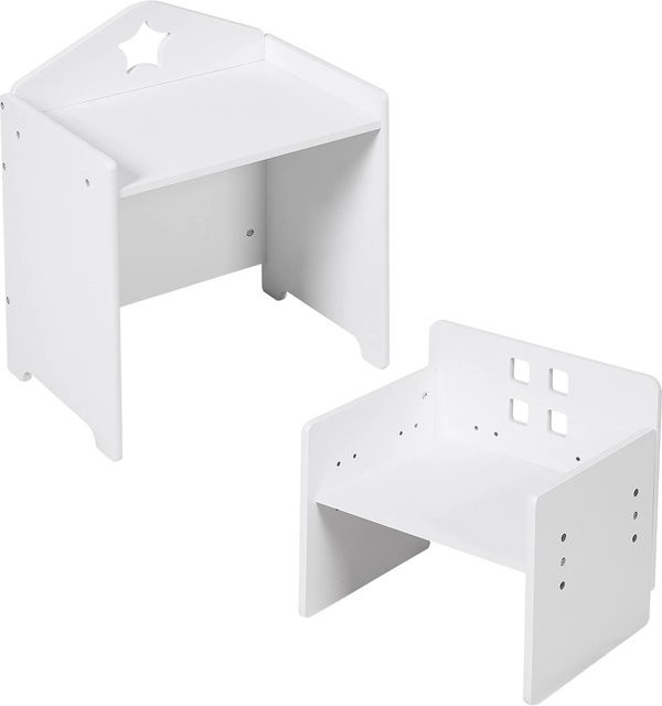 Relaxdays Kindersitzgruppe mit Tafel aus MDF in Weiß, platzsparendes Set für das Kinderzimmer, Tisch B: 48,5 cm, T: 38 cm, H: 30 cm und Stühle B: 34 cm, T: 35 cm, H: 27,5 cm - Bild 1